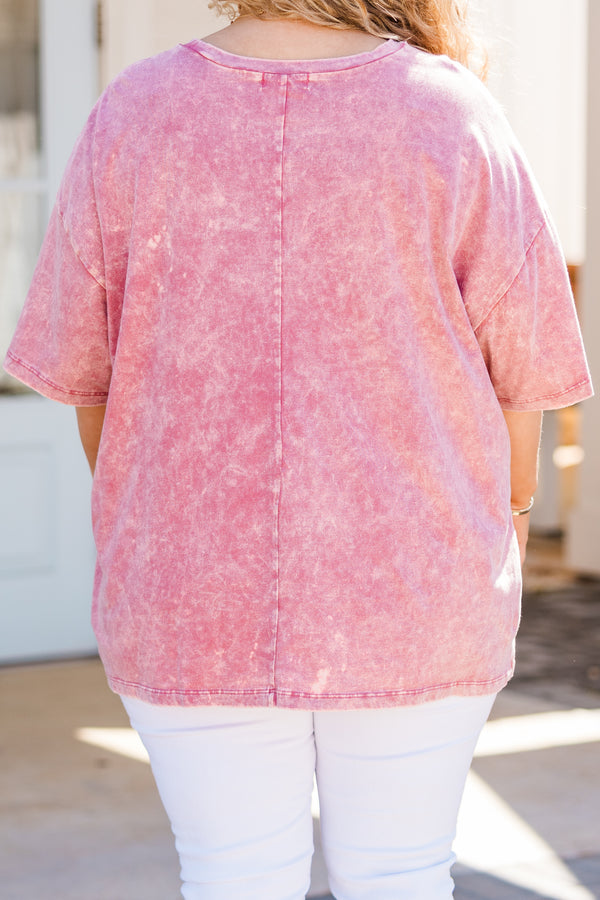 Plus Size ash pink acid wash boyfriend tee with colorful Beach Bum graphic and short sleeves.