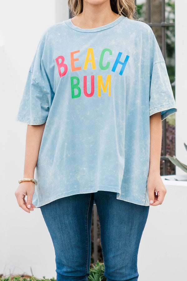 Chic Soul plus size clothing, ice blue acid wash boyfriend tee with 