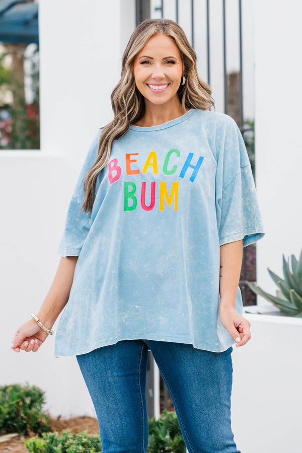 Chic Soul plus size clothing, ice blue acid wash boyfriend tee with 