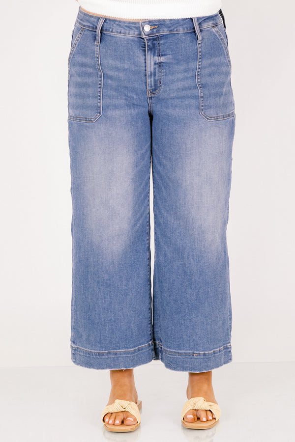 Chic Soul plus size clothing, medium wash wide leg blue jeans