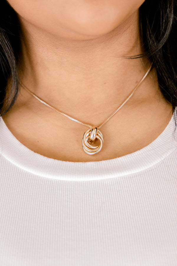 Chic Soul plus size clothing, gold chain necklace with a multi-layer gold hoop hanging from the center of the necklace 