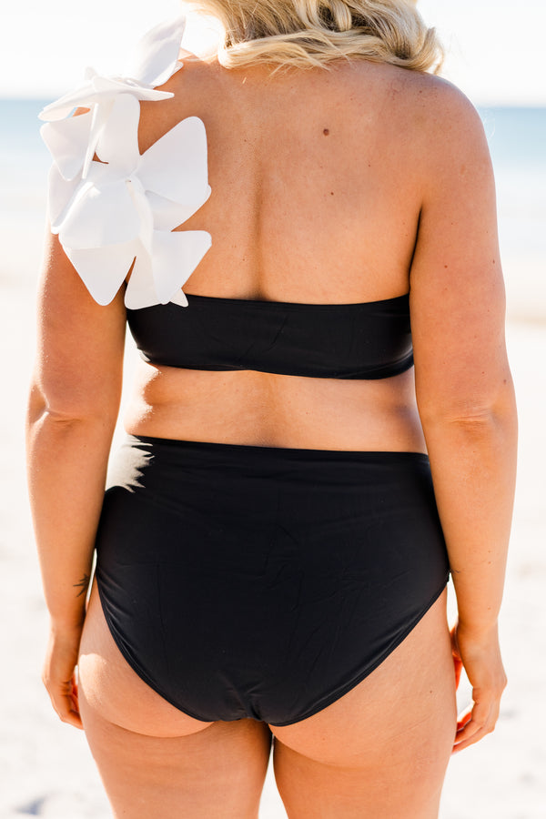 Plus Size high-waisted black swim bottoms with full coverage.