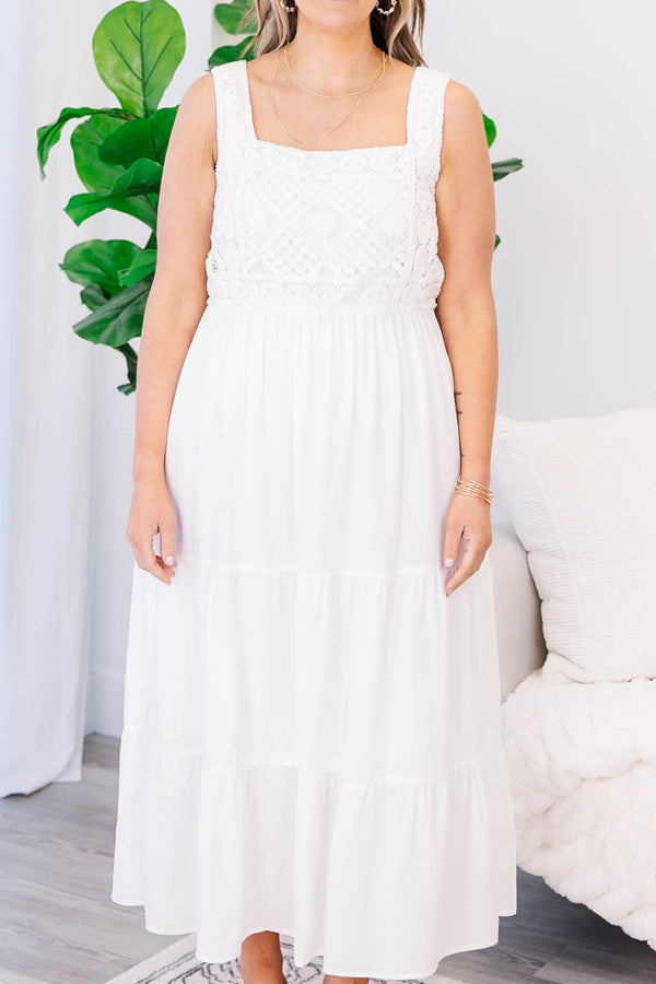 Chic Soul plus size clothing, white flowy midi style dress with square neckline