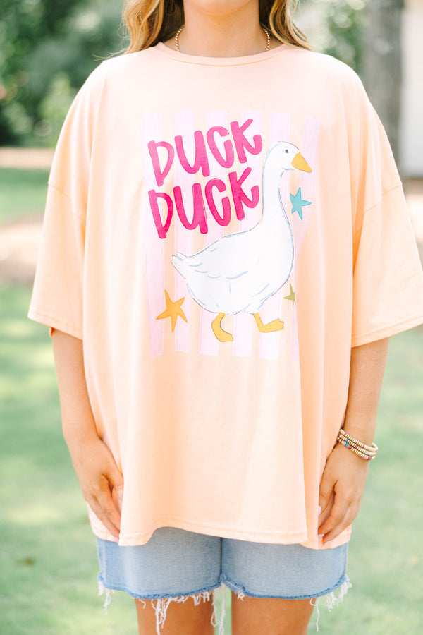 Plus Size neon coral boyfriend tee with a duck graphic 