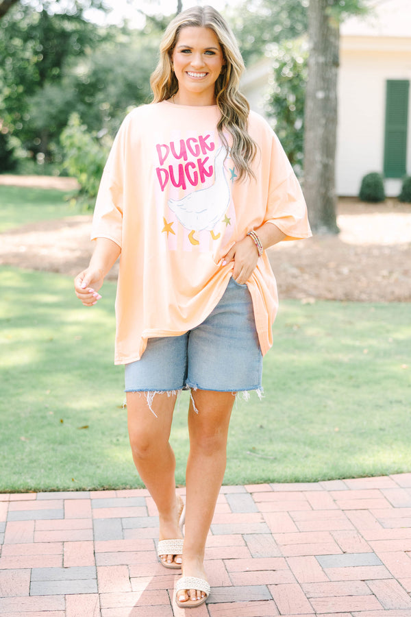Plus Size neon coral boyfriend tee with a duck graphic