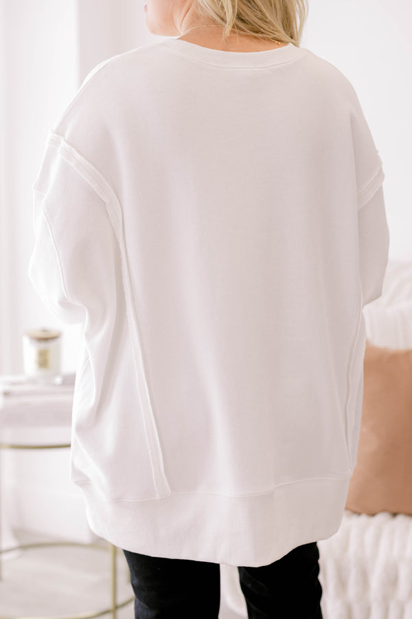 Chic Soul Plus size clothing, ivory crew neck sweatshirt with pumpkin head on a skeleton holding a cup of coffee graphic on it 
