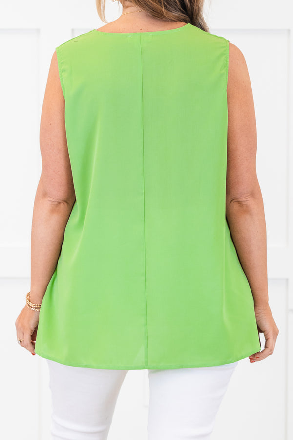 Chic Soul Plus size clothing, green sleeveless tank with scoop neck 