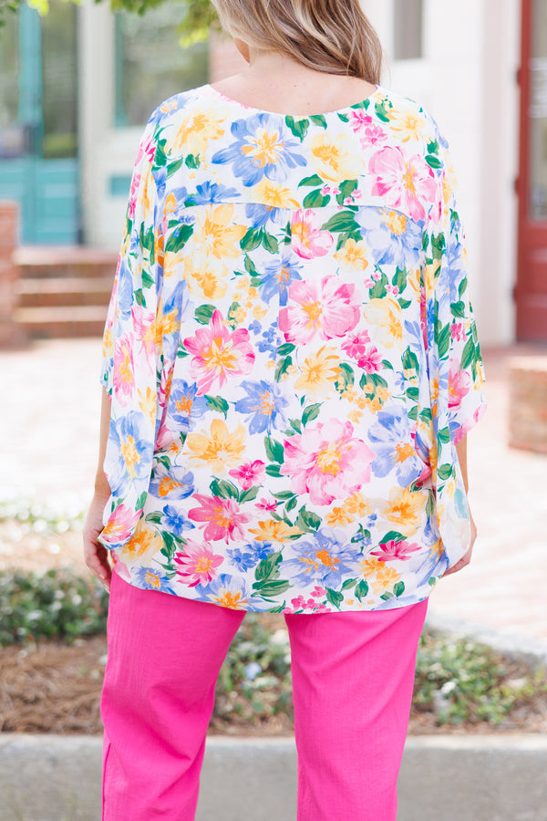 Chic Soul plus size clothing, multicolor floral top with flowy bat wing sleeves