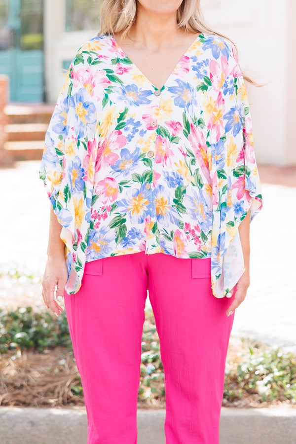 Chic Soul plus size clothing, multicolor floral top with flowy bat wing sleeves