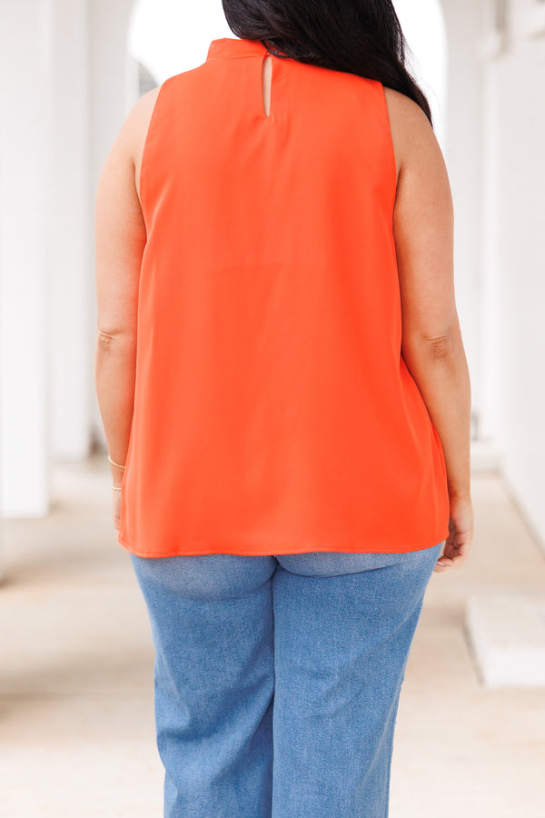 Chic Soul plus size clothing, orange blouse with a cowl neckline