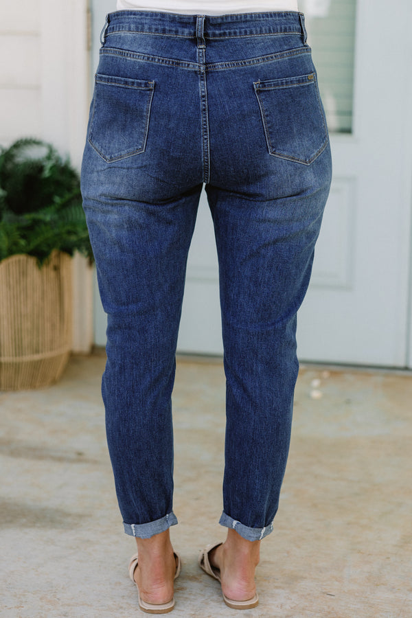 Chic Soul plus size clothing, dark wash skinny jeans with rolled cuff at the bottom