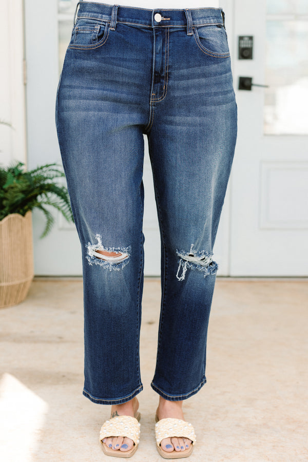 Chic Soul plus size clothing, medium wash denim jeans with distressed knee holes