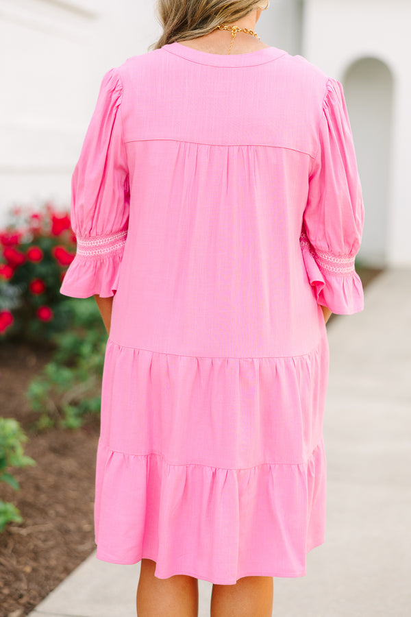 Chic Soul plus size clothing, pink long sleeve babydoll dress with bell sleeves