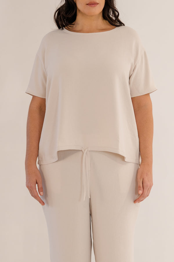 Chic Soul plus size clothing, stone short sleeve front tie top with cinched detail on bottom with tie detail
