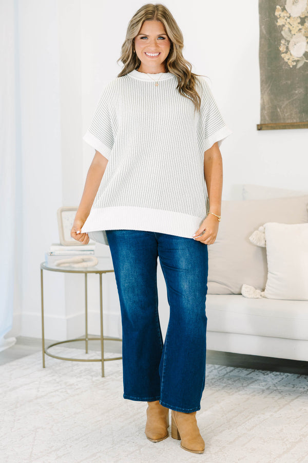 Plus size sage short sleeve tunic top with ribbed texture