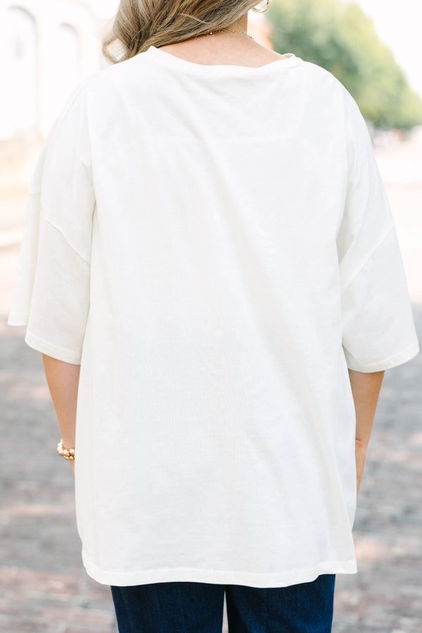 Plus Size ivory oversized boyfriend tee with a fall pumpkin and football graphic