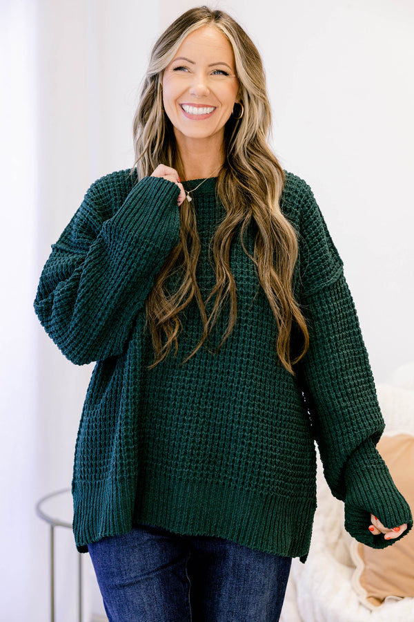 Chic Soul plus size clothing, chunky knit dark green long sleeve sweater
