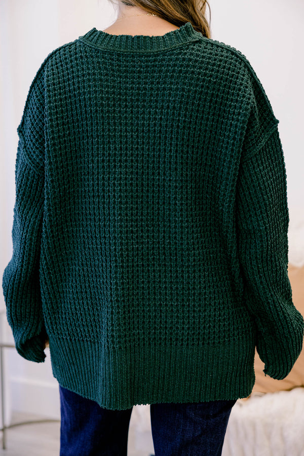 Chic Soul plus size clothing, chunky knit dark green long sleeve sweater