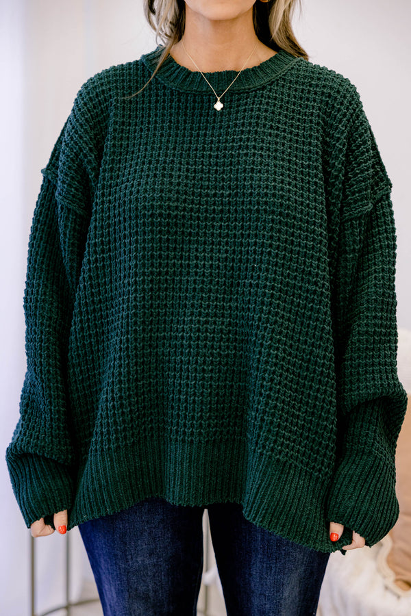 Chic Soul plus size clothing, chunky knit dark green long sleeve sweater