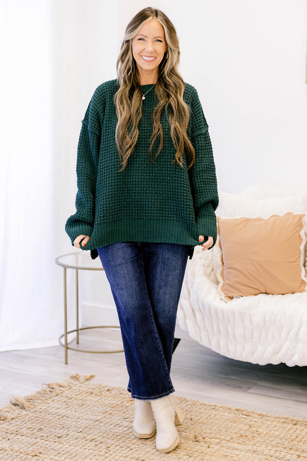 Chic Soul plus size clothing, chunky knit dark green long sleeve sweater