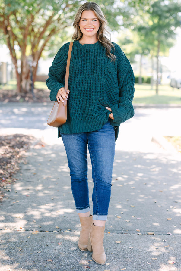 Chic Soul plus size clothing, chunky knit dark green long sleeve sweater