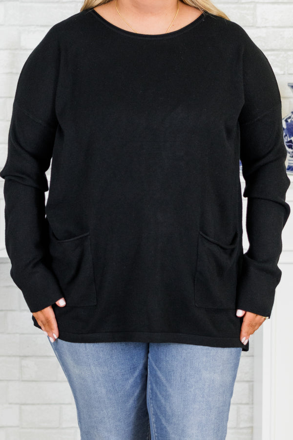 Chic Soul plus size clothing, long-sleeve cozy black sweater with scoop-neckline