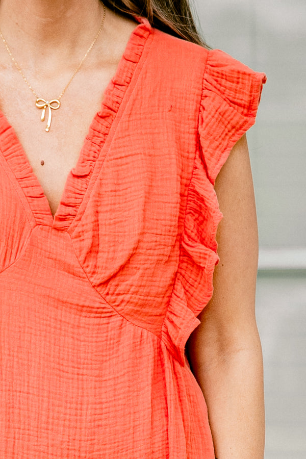 Chic soul plus size clothing, Coral causal dress with flutter sleeves 