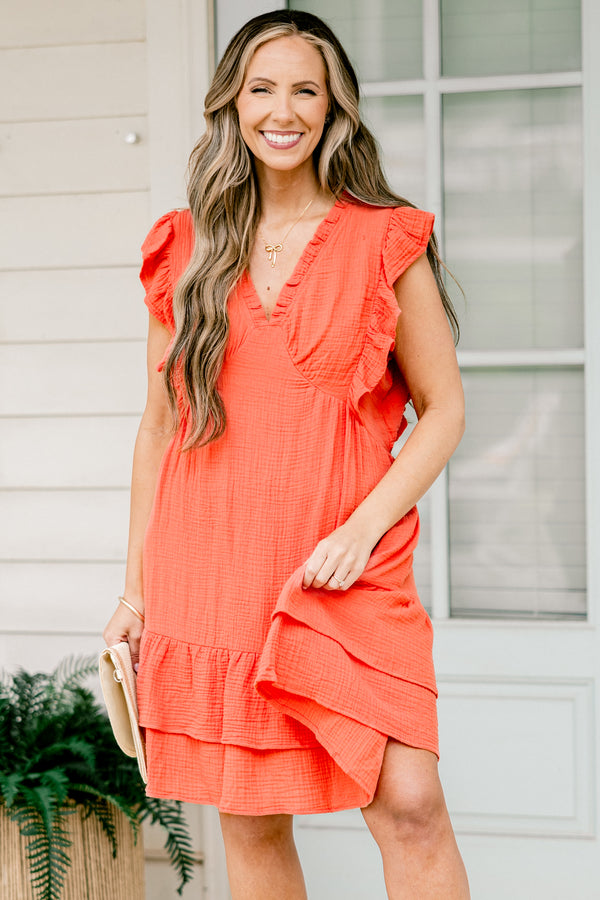 Chic soul plus size clothing, Coral causal dress with flutter sleeves 