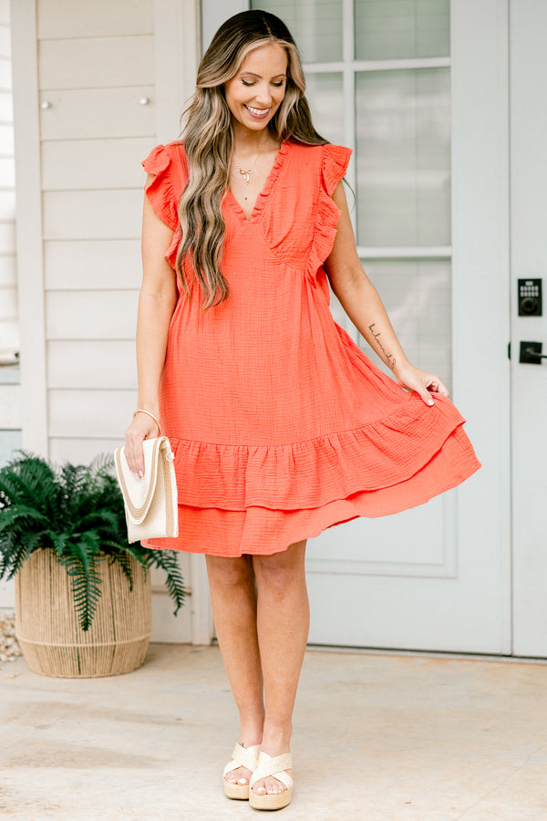 Chic soul plus size clothing, Coral causal dress with flutter sleeves 