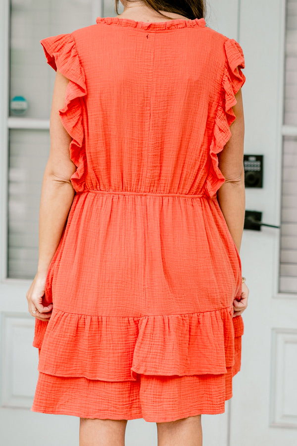 Chic soul plus size clothing, Coral causal dress with flutter sleeves 