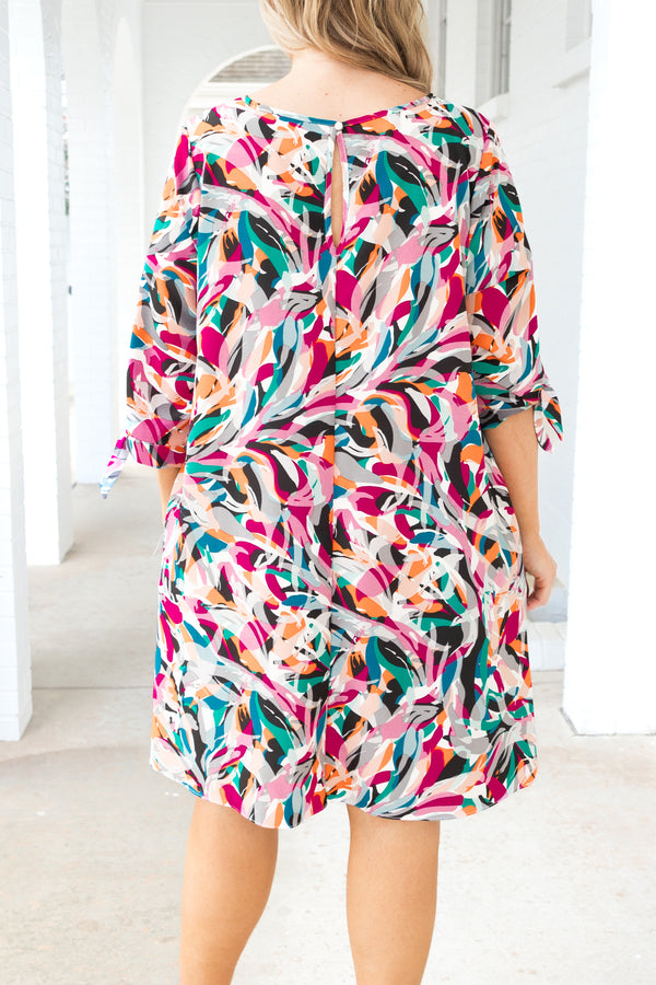 Chic Soul plus size clothing, multicolor abstract pattern dress with pockets