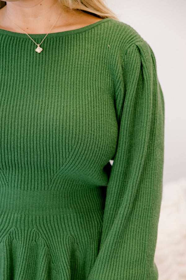Chic Soul plus size clothing, green long sleeve peplum sweater 
