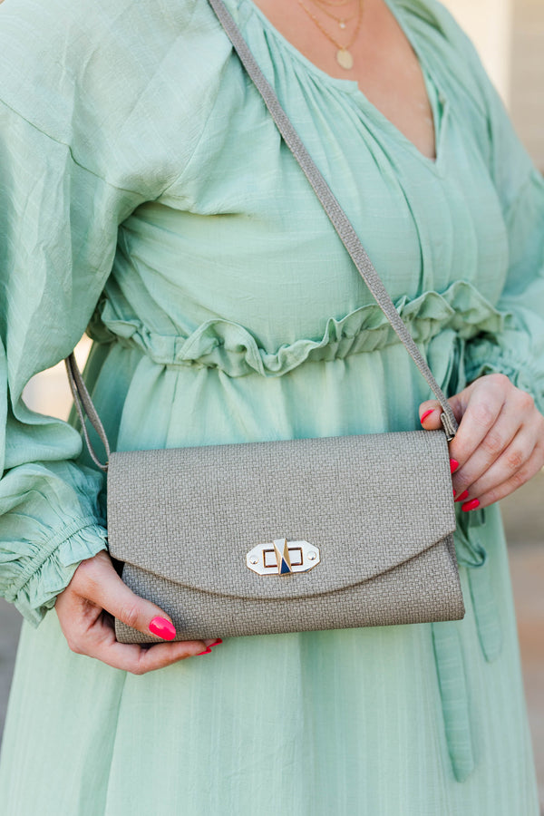 Chic Soul plus size clothing, taupe crossbody clutch with gold hardwear
