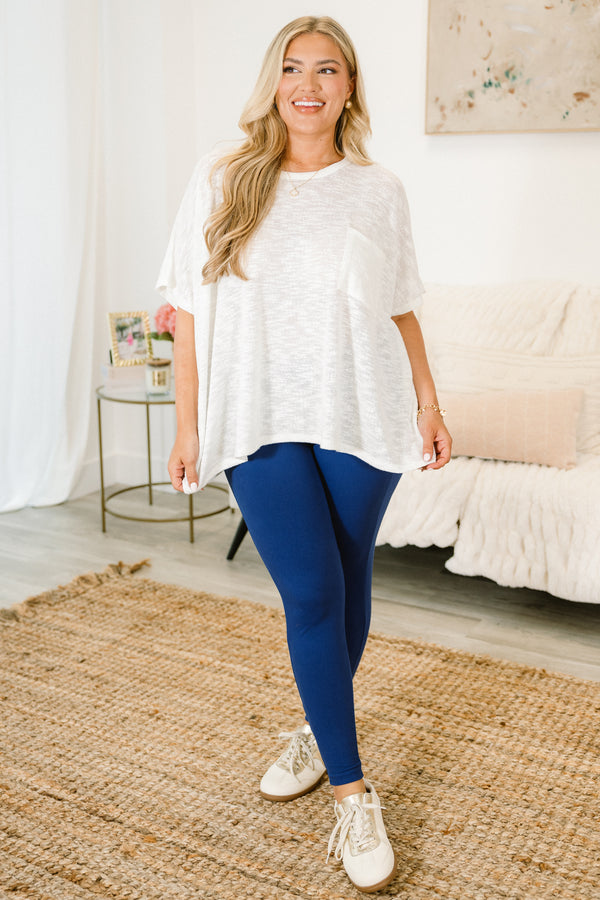 Chic Soul plus size clothing, solid light navy seven-eighths leggings