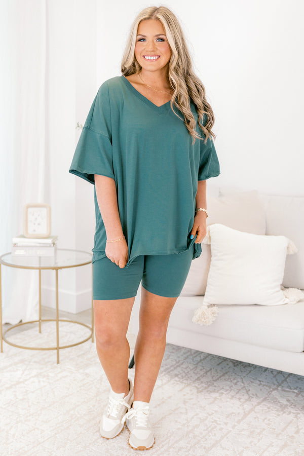 Chic Soul plus size clothing, ash jade short sleeve v-neckline top and ash jade biker shorts set