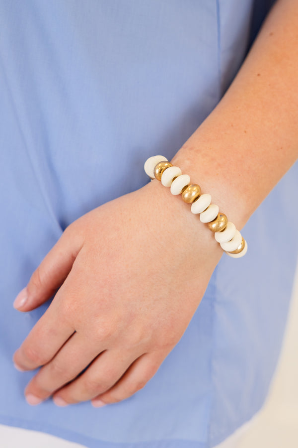 Chic Soul plus size clothing, chunky ivory beaded bracelet with subtle gold accent beads throughout