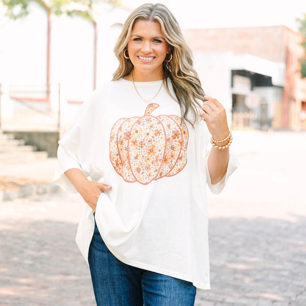 Floral Pumpkin Boyfriend Tee, Ivory