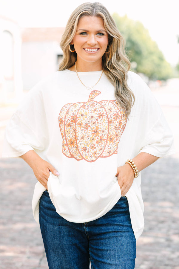 Floral Pumpkin Boyfriend Tee, Ivory