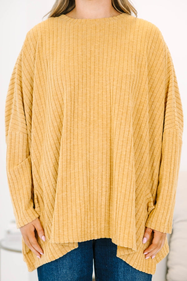 shirt, long sleeve, pockets, flowy, ribbed, longer back, yellow, comfy, fall, winter