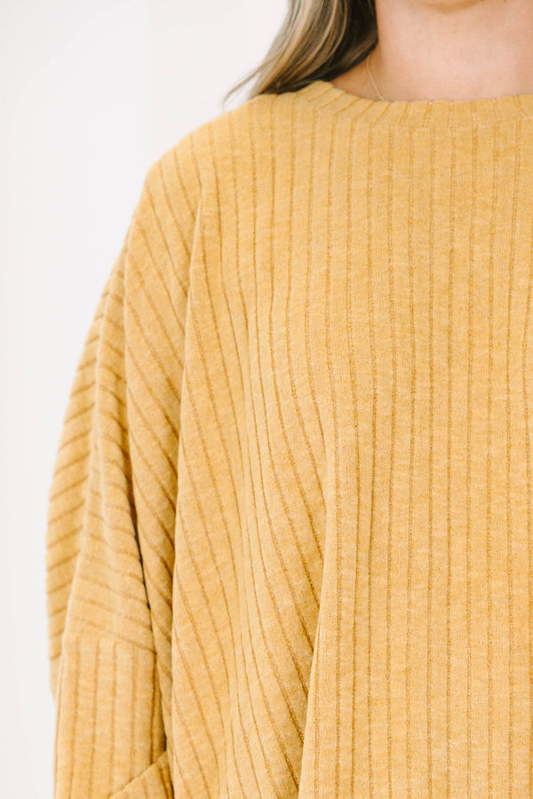 shirt, long sleeve, pockets, flowy, ribbed, longer back, yellow, comfy, fall, winter