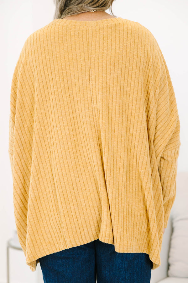shirt, long sleeve, pockets, flowy, ribbed, longer back, yellow, comfy, fall, winter