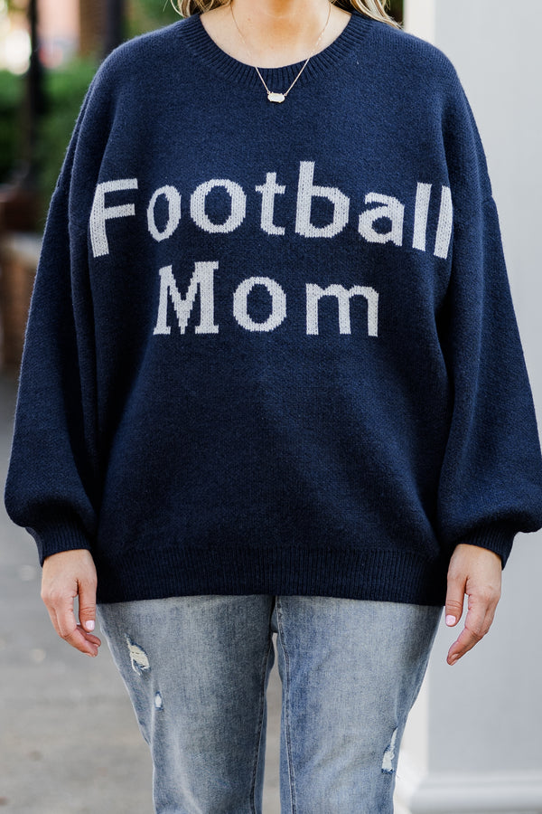 Chic Soul plus size clothing, navy long sleeve knit sweater top with round neckline with cuffed bubble sleeves with 