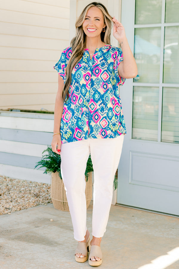 Chic Soul plus size clothing, multi-color short sleeve top with an abstract pattern
