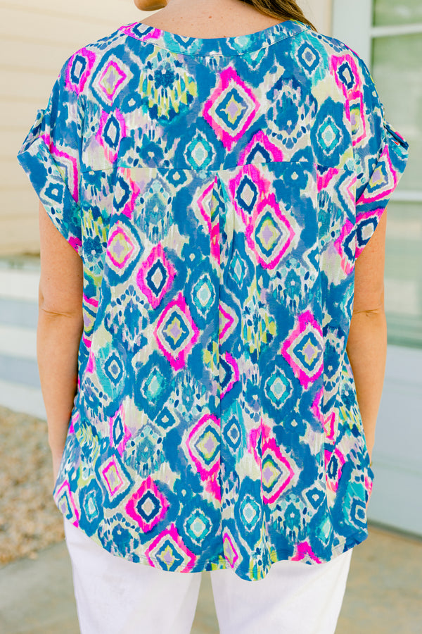 Chic Soul plus size clothing, multi-color short sleeve top with an abstract pattern
