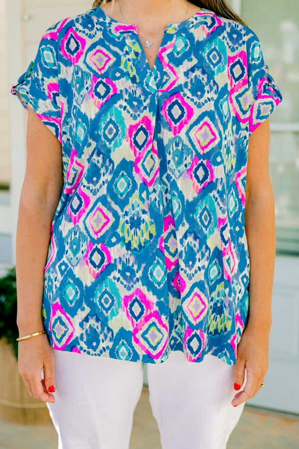 Chic Soul plus size clothing, multi-color short sleeve top with an abstract pattern
