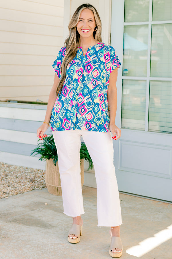 Chic Soul plus size clothing, multi-color short sleeve top with an abstract pattern
