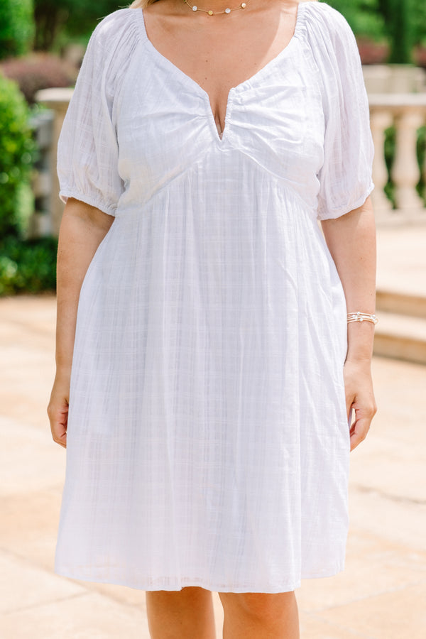 Chic Soul plus size clothing, casual white knee length dress with short sleeves and laced back