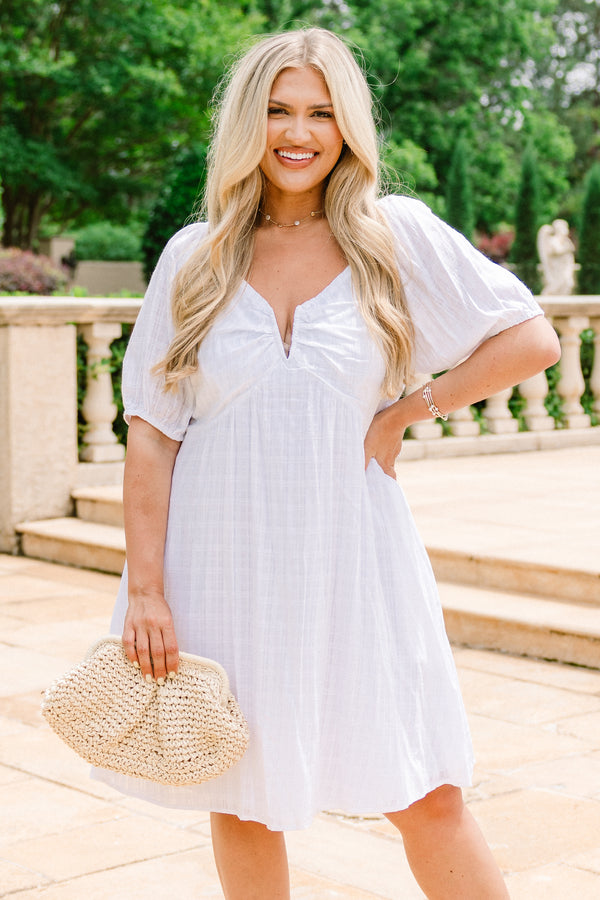 Chic Soul plus size clothing, casual white knee length dress with short sleeves and laced back