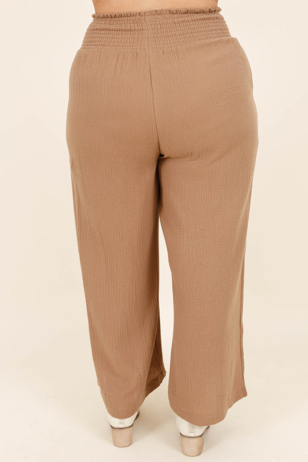 Chic Soul plus size clothing, tan colored flowy paperbag style pants