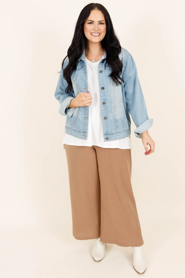 Chic Soul plus size clothing, tan colored flowy paperbag style pants